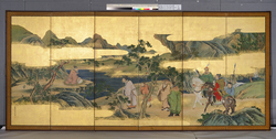 山中人物図屏風 / Folding Screen With Illustration of People in the Mountains image