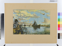 大東亜戦争海軍美術　我艦隊昭南軍港に進駐 / Dai Tōa Sensō Kaigun Bijutsu (Naval Art of the Greater East Asia War), Naval Forces Advancing into Shōnan Naval Harbor image