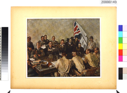 大東亜戦争陸軍作戦記録画　(14)　山下・パーシバル両司令官会見図 / Army Campaign Record Paintings of the Greater East Asia War, (14) Meeting of Generals Yamashita and Percival image