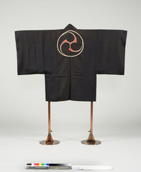 半纏　御防講所用（袷　黒染め） / Hanten Coat for Ofusegikōsho (Guardian Group for Kanda Myōjin Shrine), Lined Kimono, Black Dyed image