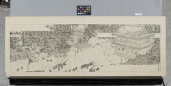 戊辰戦記絵巻 後編第十四図 東叡山文珠楼之部 / Picture Scroll of the Boshin War: Part 2, No. 14, Troops at Monjurō Tower of Tōeizan Temple image