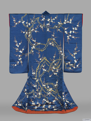 縹繻子地梅立木模様打掛 / Light Blue Satin Uchikake Outer Robe with Design of Standing Plum Trees image
