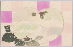 植物　絵葉書　海に帆船に芙蓉 / Plant Painting Postcard: The Sea, Sailboat, and Cotton Roses image