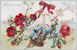 動物絵葉書　小鳥とばら　忘れな草 / Animal Postcard: Little Birds, Roses, and Forget-Me-Nots image