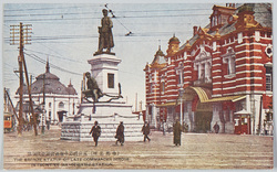 (帝都名所)万世橋停車場前広瀬中佐銅像 / (Famous Views of the Imperial Capital) Bronze Statue of Commander Hirose in Front of Manseibashi Station image