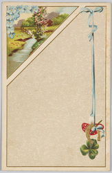 リボンで吊された馬蹄、クローバー、キノコと小川のある風景(ERIKA)(外国製) / Horseshoe, Clover, and Mushroom Hung with Ribbon; Landscape with a Stream (ERIKA) (Foreign-Made) image