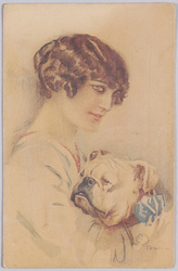 ブルドッグを抱く女性（外国製） / Woman Hugging a Bulldog (Foreign-Made) image