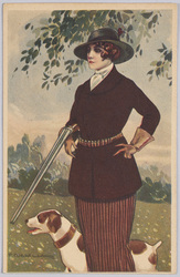猟銃を持つ女性と犬（外国製） / Woman with a Hunting Gun and a Dog (Foreign-Made) image