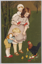 子供と動物の親子（鶏）（美術絵葉書シリーズ１５０３）（外国製） / Children, Chicken, and Chicks (Artistic Picture Postcard Series 1503) (Foreign-Made) image