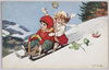 馬蹄のそりで遊ぶ子どもとクローバー、キノコ（Ｓｅｒｉｅ　１０９１．）（外国製）/Children Playing with a Horseshoe-Shaped Sledge, Clovers, and Mushroom (Series 1091.) (Foreign-Made) image