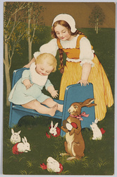子供と動物の親子（ウサギ）（美術絵葉書シリーズ１５０３）（外国製） / Children, together with Adult and Baby Easter Rabbits (Artistic Picture Postcard Series 1503) (Foreign-Made) image