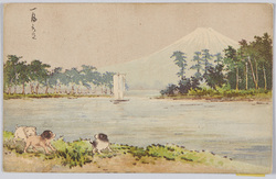 富士山と湖畔の子犬 / Mt. Fuji and Puppies by the Lake image