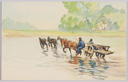川を渡る馬車 / Horse-Drawn Cart Crossing a River image