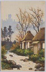 農村の家と小川(風景水彩画) / Houses in a Farm Village and a Stream (Watercolor Landscape Painting) image