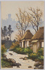 農村の家と小川(風景水彩画)/Houses in a Farm Village and a Stream (Watercolor Landscape Painting) image