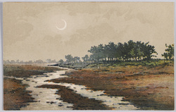 三日月と川(風景水彩画) / Crescent Moon and River (Watercolor Landscape Painting) image