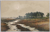 三日月と川(風景水彩画)/Crescent Moon and River (Watercolor Landscape Painting) image