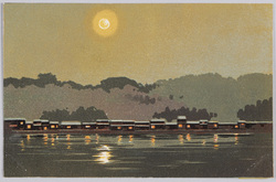 月夜の水辺風景水彩画 / Moonlit Waterside Watercolor Landscape Painting image