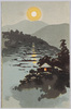 棚田と民家(月夜の水辺風景水彩画)/Terraced Paddy Field and Houses (Moonlit Waterside Watercolor Landscape Painting) image