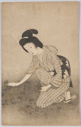 花を摘む和装女性(軍事郵便) / Woman in Kimono Gathering Flowers (Military Post) image