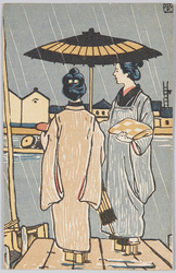 二人の和装女性と雨の船着き場 / Two Women in Kimono and Pier in Rain image