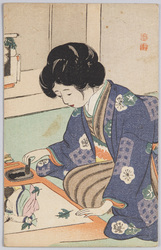 絵を描く和装女性 / Woman in Kimono Drawing a Picture image
