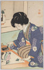 絵を描く和装女性/Woman in Kimono Drawing a Picture image