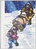 朝日新聞日曜版 カラーきりえ 絵はがき(4)吹雪の中で荷物を運ぶ きりえ・滝平二郎/Asahi Shimbun Sunday Edition, Colored Paper Cutting, Picture Postcard (4) Carrying a Lord in a Snowstorm by Taki Heijirō image