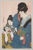 鬼面で遊ぶ女性と子供/Woman and Children Playing with a Devil Mask (Part of Nishiki-e) image