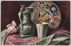 水差しとコップと絵皿(Raphael Tuck&Sons’”OILETTE”Postcard 6161 ARTS AND CRAFTS.)(外国製) / Water Jug, Cup, and Decorated Plate (Raphael Tuck & Sons' ''Oilette" Postcard 6161 Arts and Crafts) (Foreign-Made) image