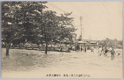江戸川附近大出水ノ光景石切橋大出水 / Scene of the Great Flood near the Edogawa River: Great Flood under the Ishikiribashi Bridge image