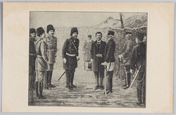 戦役紀念 水師営ニ於ケル彼我司令官ノ会見\n / Official Commemoration Card: Meeting of General Nogi and General Stessel at Shuishiying image