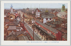 浅草上空ヨリ俯瞰セル仲見世及厩橋方面ノ盛観 / Magnificent Sight of the Nakamise Shopping Street and the Umayabashi Bridge Area, Viewed from above Asakusa image