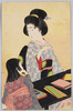 [色紙に向かう和装女性]/[Woman in Kimono in Front of Colored Paper] image