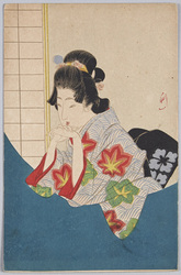 [丸窓にもたれる和装女性] / [Woman in Kimono Leaning Against a Round Window] image