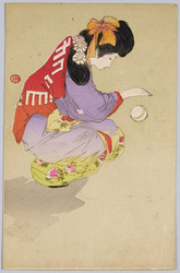 [鞠をつく和装女性] / [Woman in Kimono Playing With a Temari] image