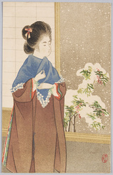 [雪景色を見る和装女性] / [Woman in Kimono Looking at the Snowscape] image