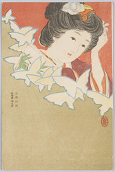 女性と蝶 (「女学世界」絵葉書) / Woman and Butterflies (Jogaku Sekai Picture Postcard) image