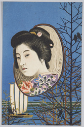 女性と帆船の見える岸辺 / A Woman and a Sailboat by the Shore image