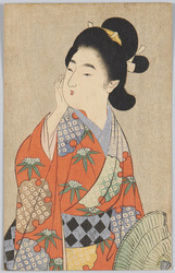 編み笠を持つ女性 / Woman Holding a Braided Hat image