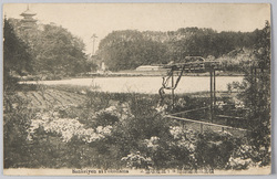 横浜三溪園藤棚ヨリ三重塔望ム / Sankeien Garden, Yokohama: View of the Three-Storied Pagoda from the Wisteria Pergola image