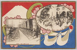 売出中階下売場の雑踏、三越自転車隊の整列 / Crowded Downstairs Sales Floor during Sales, Line-Up of Mitsukoshi Bicycle Team image