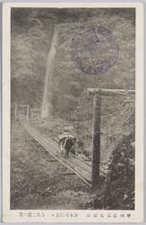 甲州身延七面山 春木川釣橋ヨリ白糸之滝ヲ望 / View of Shiraito Falls From the Suspension Bridge Over Haruki River, Mt. Shichimen, Minobu, Kōshū image