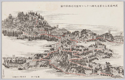武州高尾山全景及大師八十八ケ所 霊拝巡路案内図 / Full View of Mt. Takao, Bushū, and Route Guide Map for Pilgrimage of the 88 Sacred Sites Associated with Kōbō Daishi image