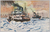 氷の海に航路を切り開いて進む砕氷艦/Naval Icebreaker Opening up a Sea Route  image