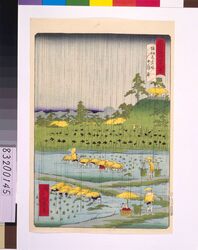 東京名所四十八景 堀切しよふ坂五月雨 / Forty-Eight Famous Views of Tokyo: Irises at Horikiri During Rainy Season image