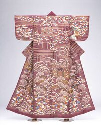紫絽地御所解文様単衣 / Purple Silk Gauze Hitoe Unlined Kimono with Palace Style Landscape Pattern image