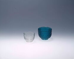 口縁雷文空色型吹き盃 / Light Blue, Mold Blowing Sake Cup with Kaminarimon Pattern on Edge image