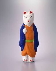 郷土玩具 今戸焼 羽織狐 / Regional Folk Toy: Imadoyaki Ware Haori Kitsune (Fox Wearing Loose-fit Jacket) image