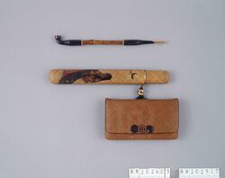 細籐網代組腰差したばこ入れ / Fine Wickerwork Tobacco Pouch, with Pipe Case image